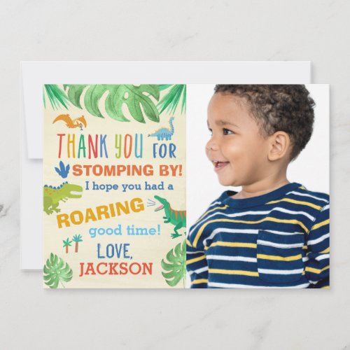 Dinosaur Birthday Party Thank You Card with Photo