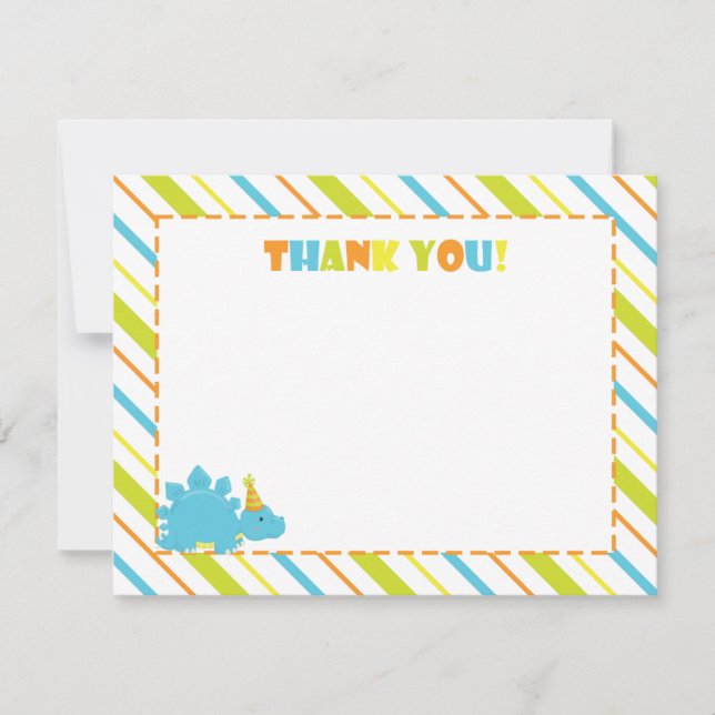 Dinosaur Birthday Party Thank You Flat A2 Card (Front)