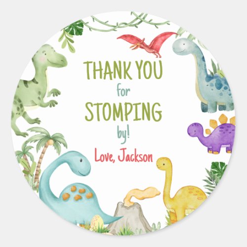 Dinosaur Birthday Party Thanks for Stomping By  Classic Round Sticker
