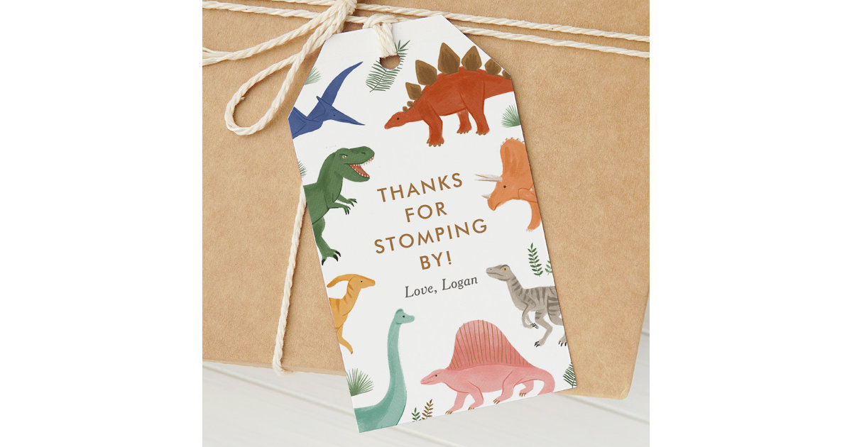 Dinosaur Birthday Party Thanks for Stomping By Gift Tags | Zazzle