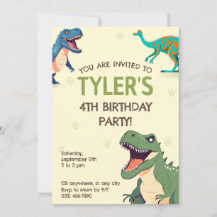 Dinosaur Birthday Party Vertical Invitation