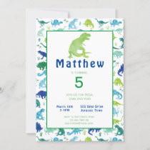 Dinosaur Birthday Party Watercolor Kids Invitation