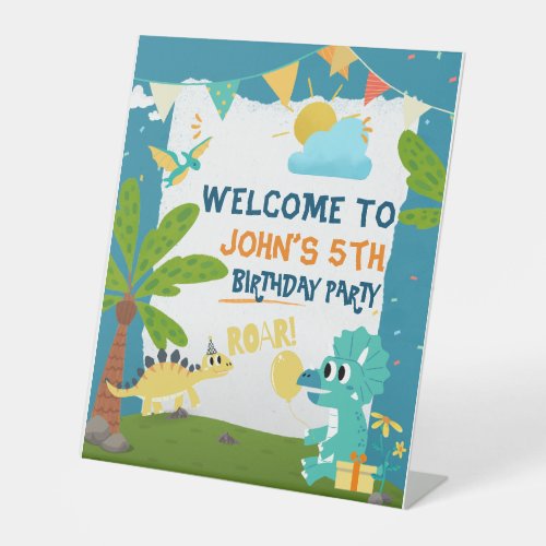 Dinosaur birthday party welcome Pedestal Sign