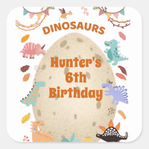 Dinosaur Birthday Party with Giant Dino Egg    Square Sticker