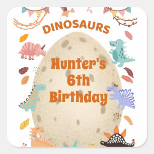 Dinosaur Birthday Party with Giant Dino Egg Square Sticker