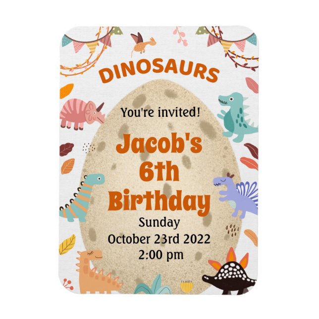Dinosaur Birthday Party with Large Dino Egg   Magnet (Vertical)