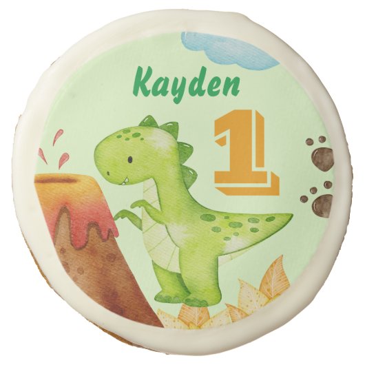 Dinosaur birthday personalised name sugar cookie (Front)