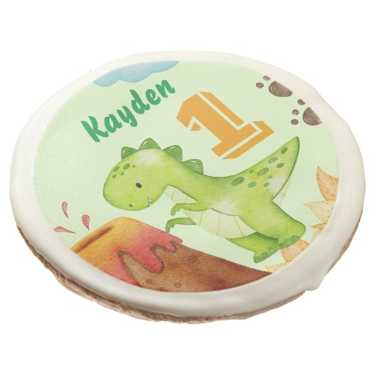 Dinosaur birthday personalised name sugar cookie (Angled)