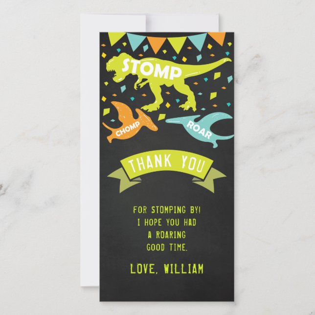 Dinosaur Birthday Personalized Thank You Card (Front)