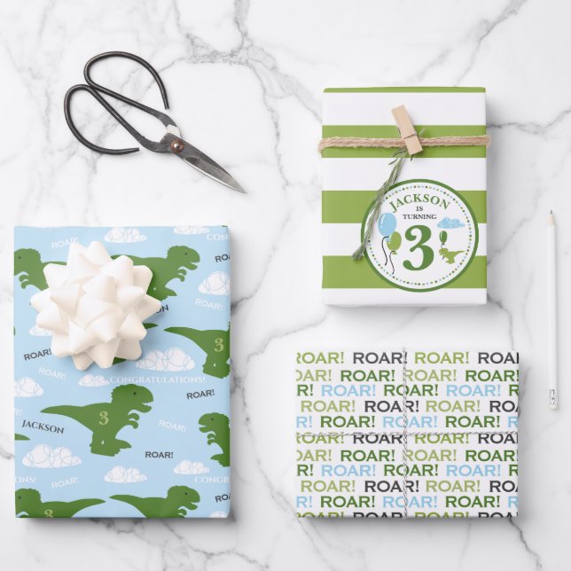 Dinosaur Birthday Personalized Wrapping Paper (Front)