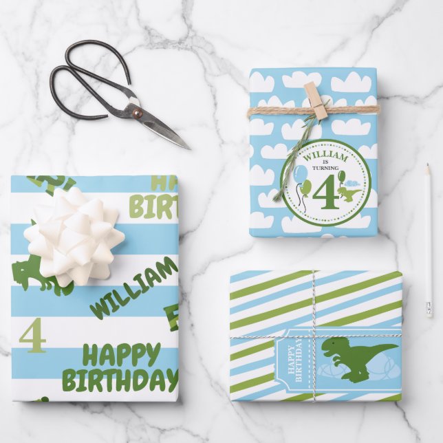 Dinosaur Birthday Personalized Wrapping Paper (Front)