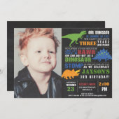 Dinosaur birthday photo chalkboard rawr roar boy invitation (Front/Back)