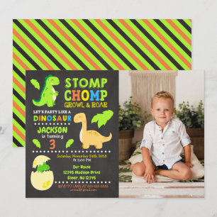 Dinosaur Birthday Photo Invitation for a Boy