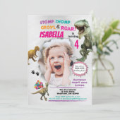 Dinosaur birthday photo invitation for girl (Standing Front)