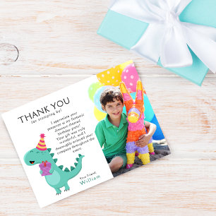 Dinosaur Birthday Photo Party Custom Thank You Card