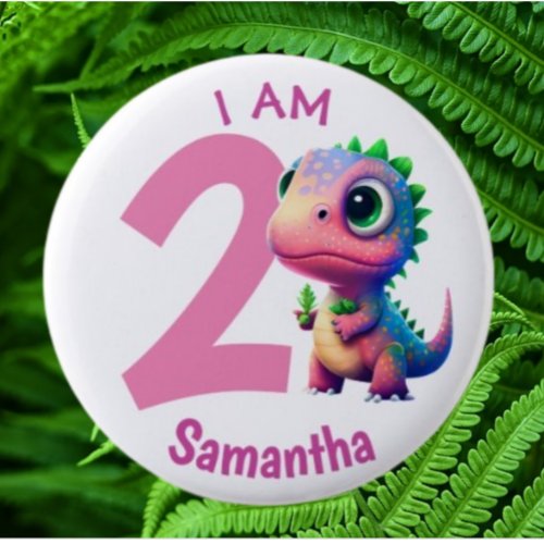 Dinosaur birthday Pink Button
