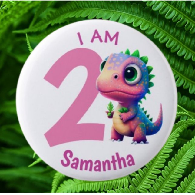 Dinosaur birthday Pink Button (Fun Pink Jurassic Dinosaur Collection/Pin Set)