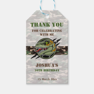 Dinosaur birthday raptor army camouflage scratch gift tags