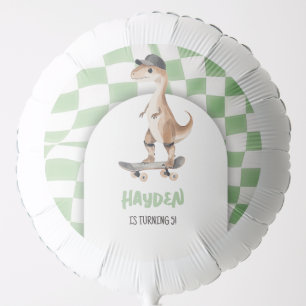 Dinosaur Birthday Retro T Rex Checkered Balloon