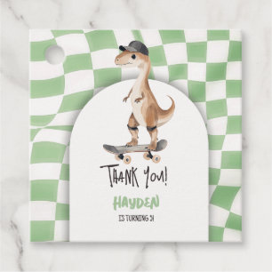 Dinosaur Birthday Retro T Rex Checkered Favor Tags