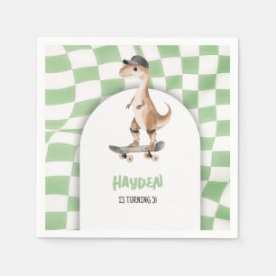 Dinosaur Birthday Retro T Rex Checkered Napkins