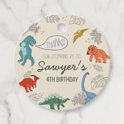 Dinosaur Birthday Round Favor Tag