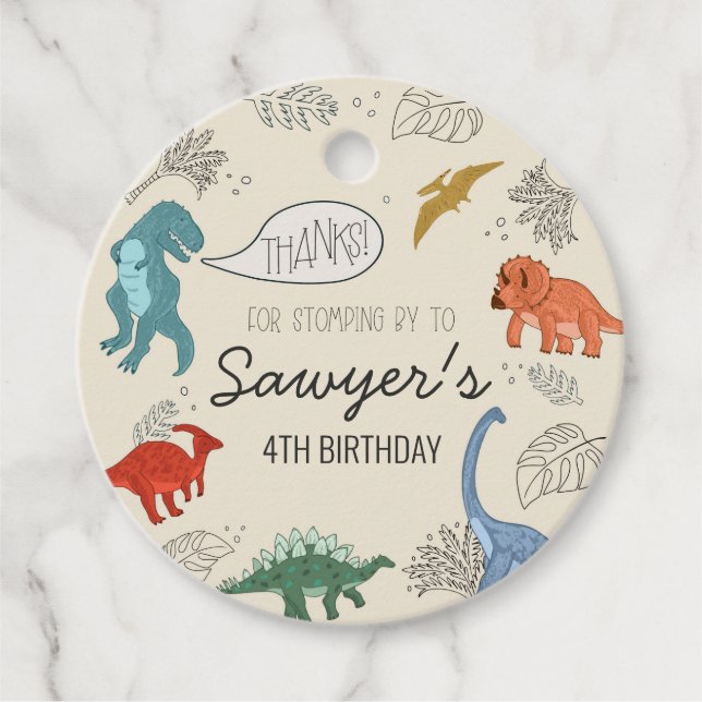 Dinosaur Birthday Round Favor Tag (Front)