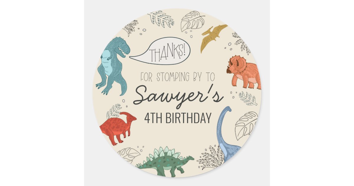 Personalized First Birthday Stickers: Jurassic Dino Pink