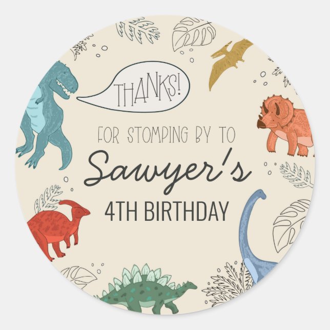 Dinosaur Birthday Round Sticker (Front)