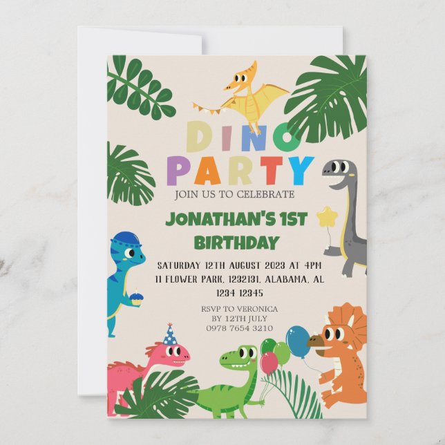 Dinosaur Birthday Simple Cute First Birthday Baby  Invitation (Front)