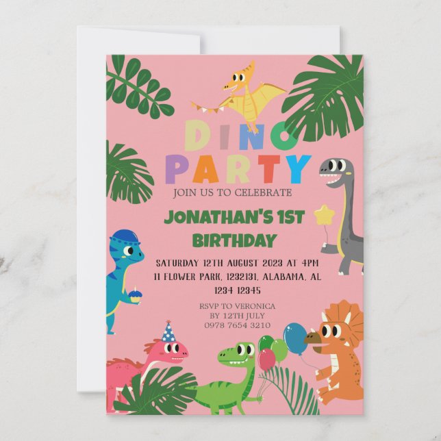 Dinosaur Birthday Simple Cute First Birthday Baby  Invitation (Front)