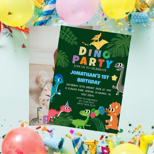 Dinosaur Birthday Simple First Birthday Baby Photo Invitation