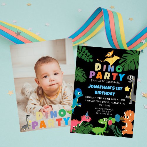 Dinosaur Birthday Simple First Birthday Baby Photo Invitation