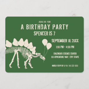 Dinosaur Birthday Stegosaurus with Balloons Invitation