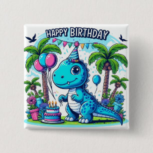 dinosaur birthday sticker, cute dino party button