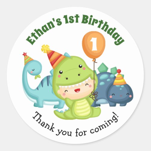 Dinosaur Birthday Stickers _ 1st Birthday Favor