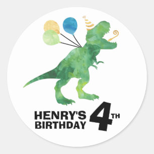 Dinosaur Birthday Stickers - Any Age - Add Name