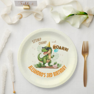 Dinosaur Birthday - Stomp Chomp Roar T-Rex Birthda Paper Plates
