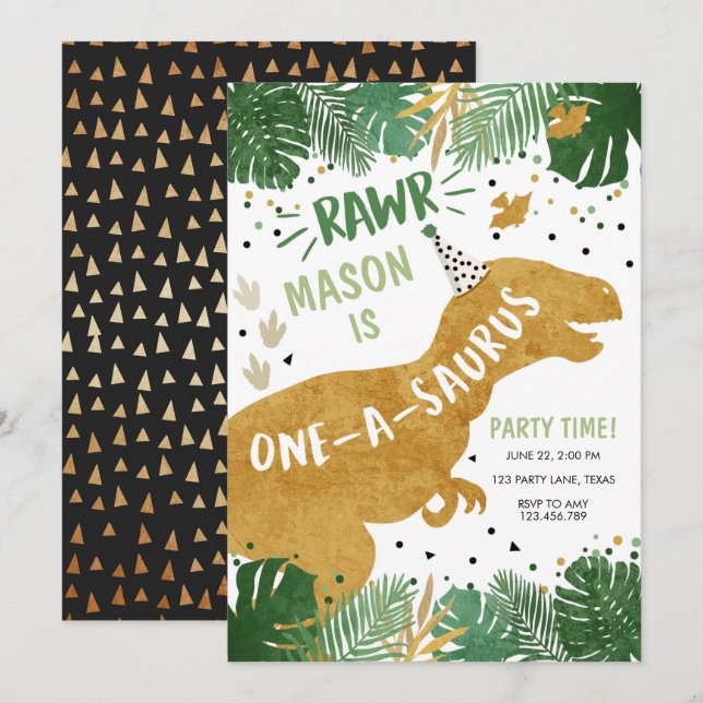 Dinosaur Birthday T-Rex Boy 1st First Birthday Invitation (Front/Back)