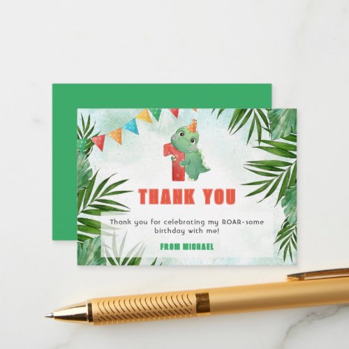 Dinosaur birthday thank you card _ first birthday