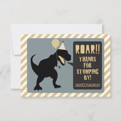 Dinosaur Birthday Thank You Card Gold