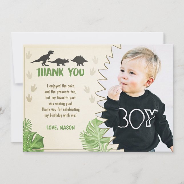 Dinosaur Birthday Thank You Card Party Boy Dino (Front)