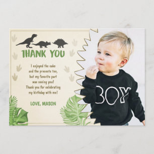 Dinosaur Birthday Thank You Card Party Boy Dino