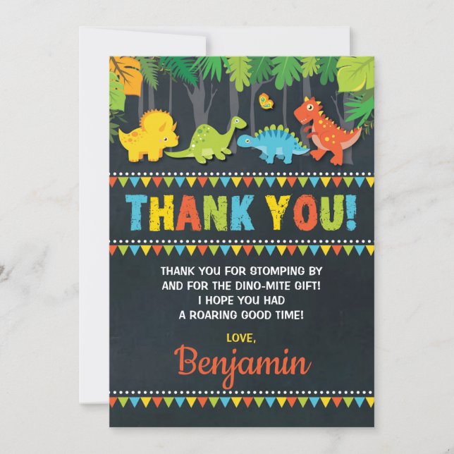 Dinosaur Birthday Thank You Card Roar Party Chalk (Front)