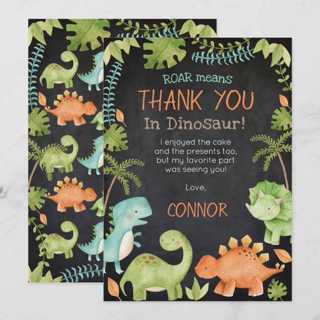 Dinosaur Birthday thank you cards (Front/Back)