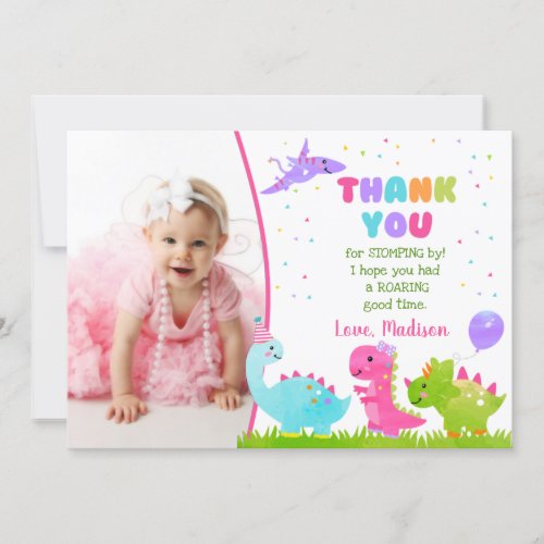 Dinosaur Birthday Thank You cards for girl