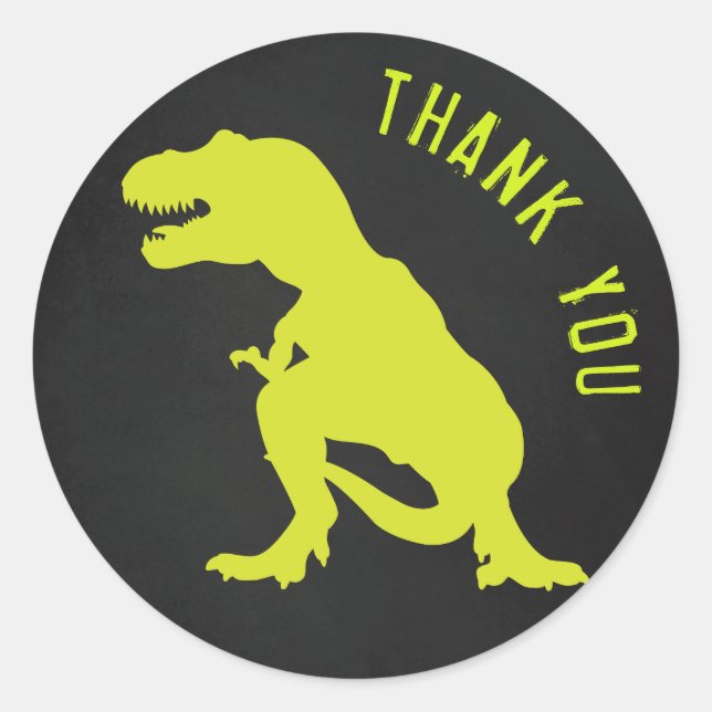 Dinosaur Birthday Thank you Chalkboard Classic Round Sticker (Front)