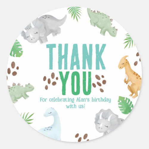 Dinosaur birthday thank you favor bag Sticker