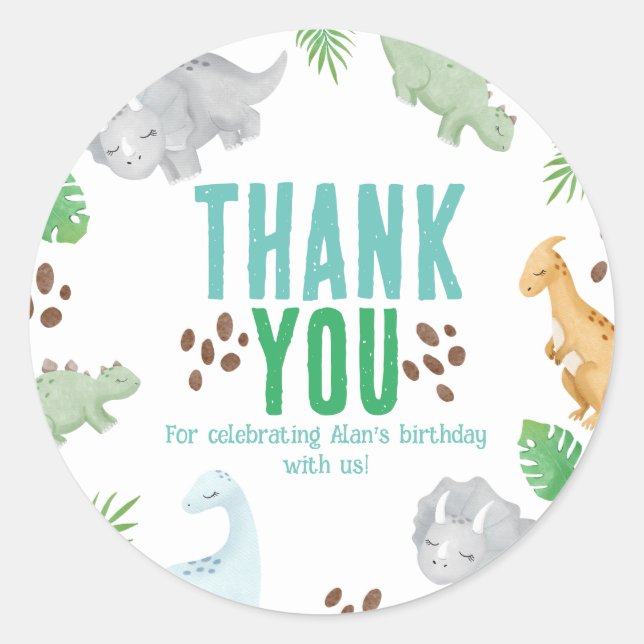 Dinosaur birthday thank you favor bag Sticker (Front)