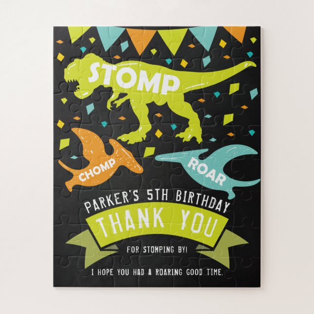 Dinosaur Birthday Thank you Favors Jigsaw Puzzle (Vertical)